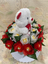 Load image into Gallery viewer, Teddy with white &amp; Red Rocher Roses
